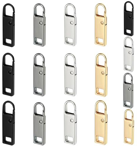 Urmspst Cerniera Tira Sostituzione (Aggiornato 2022), 16 Pezzi Cerniere Rimovibili Linguette per Bagagli Abbigliamento Giacche Zaini Borsa (2 Dimensioni, 4 Colori Nero, Argento, Oro, Nero Brillante)