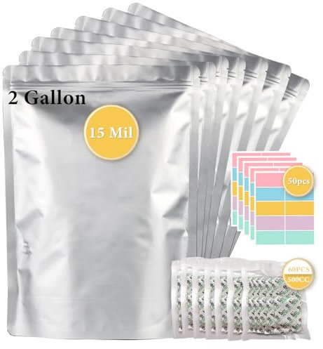 30pcs 2 Gallon Mylar Bags for Food Storage (15 Mil Extra Thick) with Oxygen Absorbers 500CC (60 pcs), Stand-Up Zipper Pouches Resealable and Heat Sealable Bags for Long Term Food Storage(13x17)
