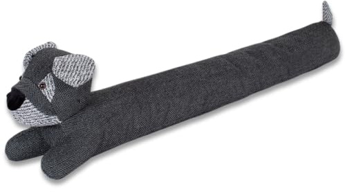 SANFERGE Zugluftstopper für Hunde unter der Tür, strapazierfähig, 1.4 kg, 86.4 cm, dekorativer Stoff, Tür-Zugluftstopper, Tierwetterabisolierung, schalldicht, energiesparend, Grau und Schwarz