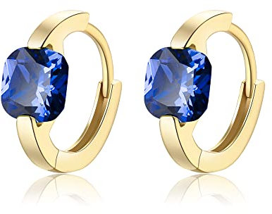 EVER FAITH Prinzessschliff Huggie Ohrringe Zirconia 925 Sterling Silber Geburtsstein Zierlicher Hoop Ohrschmuck Creolen für Damen Blau14K Gold-Ton
