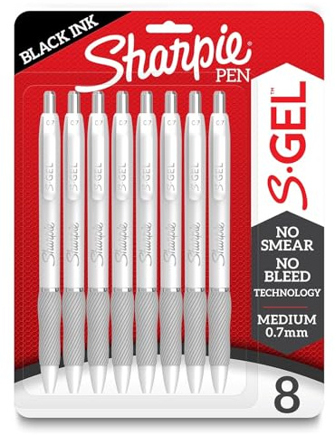 S-Gel, Gel Pens, Medium Point (0.7mm), Pearl White Body, Black Gel Ink Pens, 8 Count