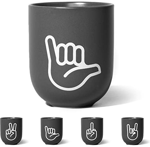 FYNGERS | HANG LOOSE, SHAKA | Becher mit Handzeichen | Grau | Matter Becher aus Porzellan | Perfekte Kaffeetasse oder Teetasse | Super Geschenk