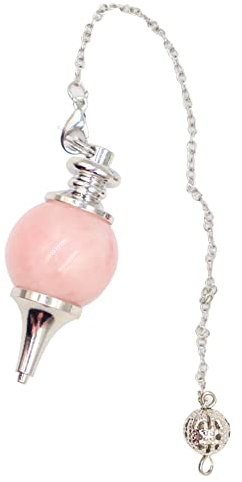 Pendule Divinatoire de Radiesthésie, Pendule Divinatoire en Quartz Naturel, Pendule sephoroton 4cm en pierre de Quartz rose,Pendule Sephoroton en Pierre,Chaine 18cm incluse,Rose
