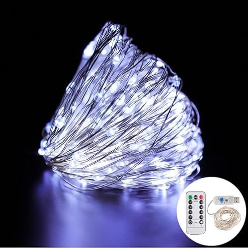 Volunx 2m 1Pcs Fairy Lights Copper USB Plug in, 2m 20 LED Cold White 8 Modes Copper Wire String Lights Remote Timer, Twinkle Firefly Lights for Bedroom Party Night Room Decorations