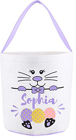 sujinxiu Personalisierter Osterkorb Benutzerdefinierter Name Hase Osterkorb Individuelle Süßigkeiten Osterkorb Geschenk für Süßigkeiten Party Dekorationen