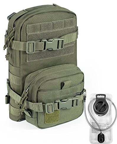 CLTAC Kleiner taktischer Rucksack, MOLLE-Trinkrucksack, Outdoor-Wasserblase, Tragetasche für Weste, mit IFAK Med Pouch und 1,5 l Blase