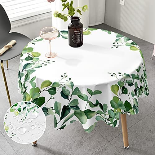 iEvery Round Tablecloth 150cm Wipe Clean Table Cloth Eucalyptus Floral Wipeable Tablecloth Polyester Waterpoof Washable Table Cover for Home Dining Kitchen Party Outdoor