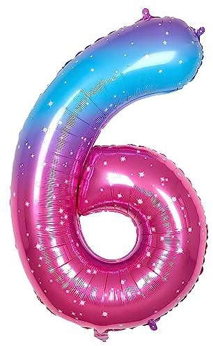 Ponmoo 40 Zoll Foil Luftballon Zahl 6 Rosa-Blau (101cm), Aufblasbares Helium oder Luft, Riesige Folienballons Nummer 0-100, Große Ballones für Hochzeitstag und Geburtstag Party Dekoration