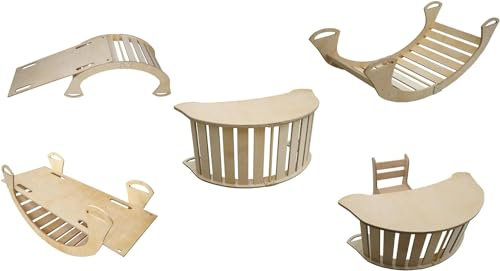 Kletterbogen Bogenwippe Holzwippe Montessori Spielzeug Baby Kinder 5in1 Kletterbogen Rutsche Kletterwand Balanceboard Indoor Bogenwippe Holz Klettergerüst Wippe Holz Kletterdreieck Kinderzimmer Groß L