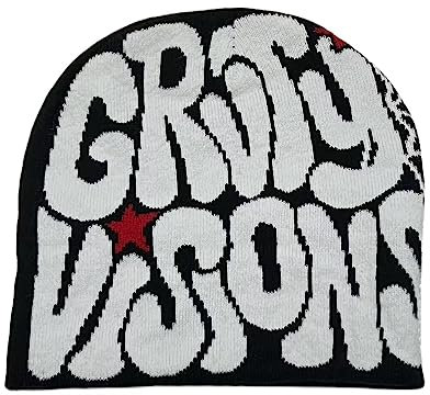 Rvnsu Y2K Beanies Brief Druck Strickmütze Mode Hip Hop Trend Beanie Winter Warme Wollmütze für Frauen Mann Pullover Hut, Schwarz, Einheitsgr��e