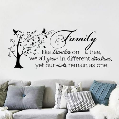 Family Wall Decal Quotes Family Like Branches on a Tree Sayings Words Wall Stickers Bedroom Living Room Home Decor (YU288 Black 46X117 cm)
