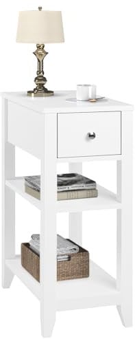 WOLTU Nachttisch schmal, Nachtschrank mit Schublade, 2 offenen Ablagen, Beistelltisch Couchtisch modern, 45x66x28 cm, platzsparend, Nachtkommode aus Holz, weiß, NTS02ws