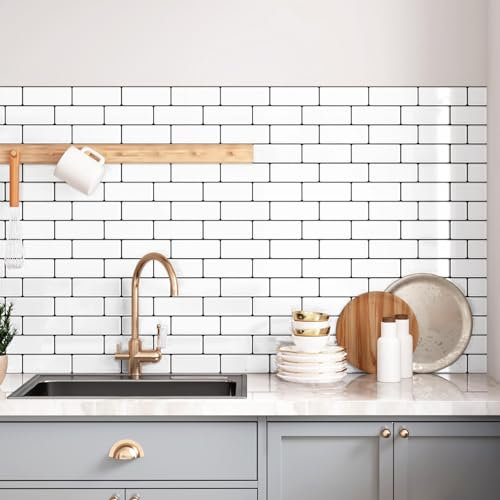 Yullpaper 10 Stück Klebefliesen Küche 3D Fliesenaufkleber Weiß für Bad Küche Flexible Pvc Fliesen Selbstklebend Badfliesen Überkleben Selbstklebende Vinyl Fliesen Fliesenspiegel Küchenrückwand 30x30cm