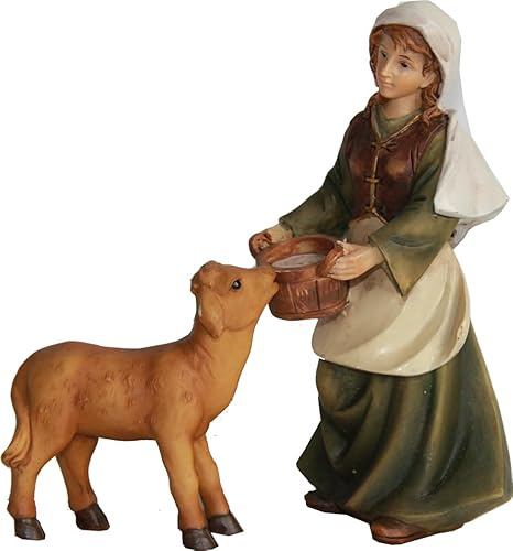 FADEDA 2X Bäuerin mit Kalb/Höhe:11 cm/handbemalt/detailgetreue Krippen Figuren - Weihnachten Tisch Dekoration Krippe Zubehör