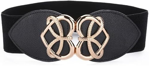 RPAEOY Herzförmige Schnalle Elastischer Breiter Taillengürtel Damen Stretchgürtel Elegant Taillengürtel Schwarz Rosegold Accessoire
