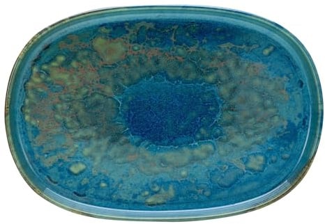 Creatable Servierplatte - Hellblau - Weiß seidenmatt - 33 x 22,5 cm - Steinzeug - mit Reaktivglasur