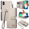 VEEMOS Zipper Wallet Case for Apple iPhone X/iPhone Xs Phone Case with Purse Card Holders RFID Blocking Leather Flip Case Book Cover Wrist Strap Women - Gray