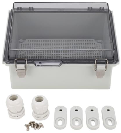 Agatige Junction Box, ABS Plastic Electrical Box IP67 Waterproof Dustproof Hinged Shell Outdoor Universal Project Enclosure with Clear Cover Grey,220 X 170 X 110mm