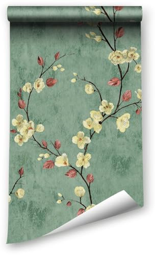 LZH-LP Abziehbare und klebende Tapete Kontakttapete mit Blumen Vögeln Schmetterlingen, 44.5x700CM Querformat selbstklebende Tapete entfernbare Vinylfolie Wandmöbe