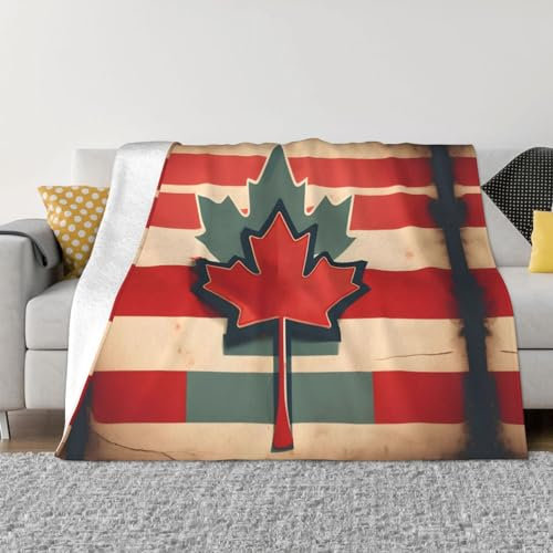 Überwurfdecke im Retro-Stil mit Kanada-Flagge, weich, warm, ultraweich, Mikro-Fleece-Decke für Bett, Couch, Stuhl, Wohnzimmer