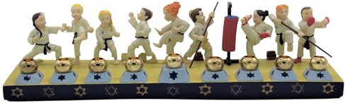 Majestic Giftware Chanukka-Kerzen aus Keramik, Menora – Karate-Menora (RM-MEN12) | passend für Standard-Kerzen | langlebig und langlebig | 30,5 x 7,6 x 7,6 cm