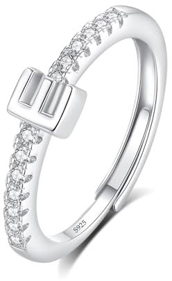 INFUSEU Ring Mit Buchstaben, 925 Sterling Silber Verstellbare E Ringe Großbuchstaben Initiale Alphabet Schmuck Personalisierter Geburtstag Brautjungfern Geschenke für Frauen Mädchen Damen