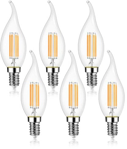 EXTRASTAR E14 LED Filament Flame Candle Bulbs 4W, 470LM 40W Equivalent, C35 SES Small Edison Screw Led Light Bulbs, Warm White 2700K, Non-dimmable, Pack of 6