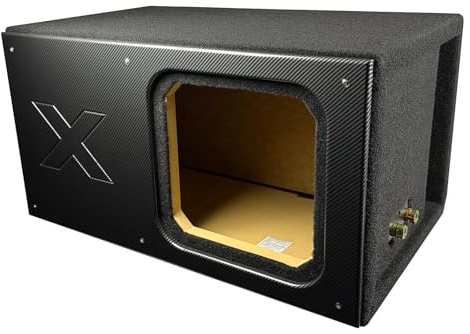 Atrend Kicker Solo X Subwoofer-Gehäuse, hergestellt in den USA, hochwertige 2,5 cm MDF-Konstruktion, maßgeschneiderte Frontplatte mit Kohlefaser-Muster, Verstrebungen für Stabilität, strapazierfähig,