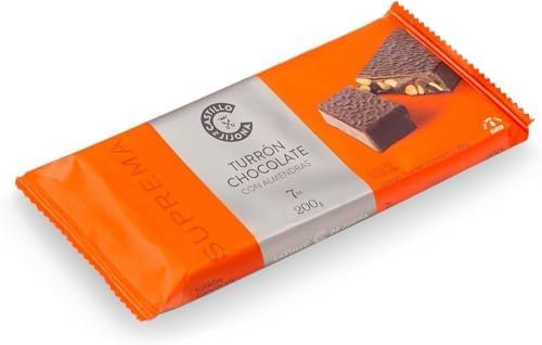 Castillo de Jijona - Turrón de Chocolate con Almendras - Turrón de Chocolate - Suave y Crujiente - Sin Gluten - Calidad Suprema - Receta Artesanal - Fabricado en España (Jijona) (200, Gramos)