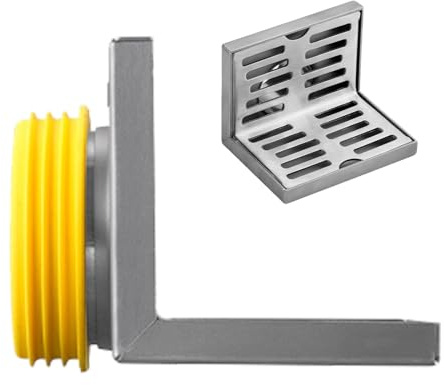 Horizontaler L-förmiger Abfluss, Seitenwandablauf - Bodenablauf für Balkon aus Edelstahl 304 für 75 Rohre,Balkon Drainagezubehör für Badezimmer, Waschküche, Küche