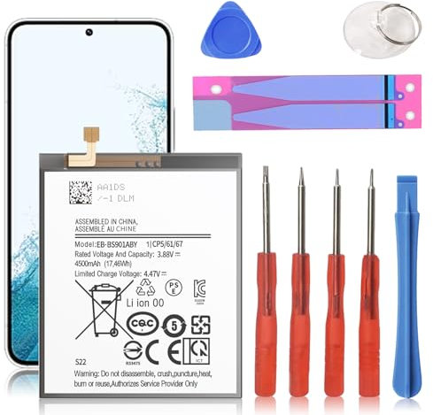 Galaxy S22 Battery,4500 mAh EB-BS901ABY Replacement Battery for S22 5G SM-S901 SM-S901U with Adhesive Tape Tool Repair Kit