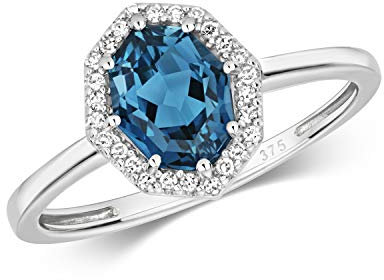 EDS Jewels Exklusiver 9 Karat (375) Weißgold Damen - Diamant Ring Brillant-Schliff 0.07 Karat HI - I1 mit London - Blautopas TRS29696RSN