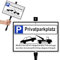 Goodvia Privatparkplatz Schild mit Pfosten Halterung Metall Reflektierend 30x20cm, Höhe 45cm, Weiß