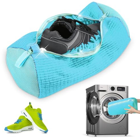 Bolsa de Limpieza de Zapatos, Bolsa Zapatos Lavadora, Saco Lavadora para Zapatos, Funda Zapatos Lavadora, Bolsa de Lavandería con Cremallera, Reutilizable y Duradero (Azul 1pcs)