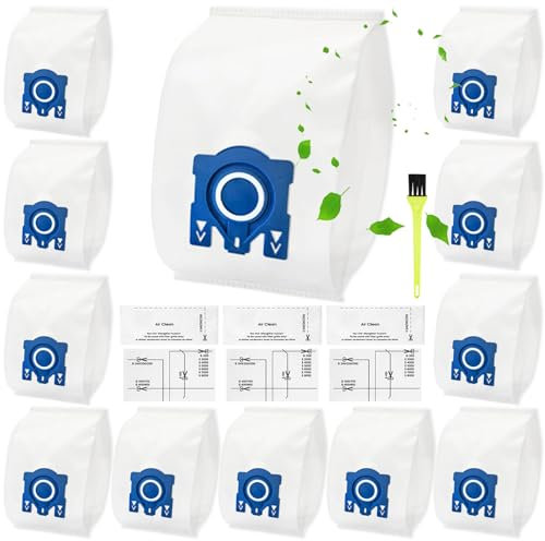 Confezione da 12 sacchetti per aspirapolvere Miele GN, compatibili con serie Miele GN 3D Airclean Efficiency Classic C1 Complete C2 C3, S227, S2000, S5000 e S8000 (12 sacchetti, 6 filtri + 1 spazzola)
