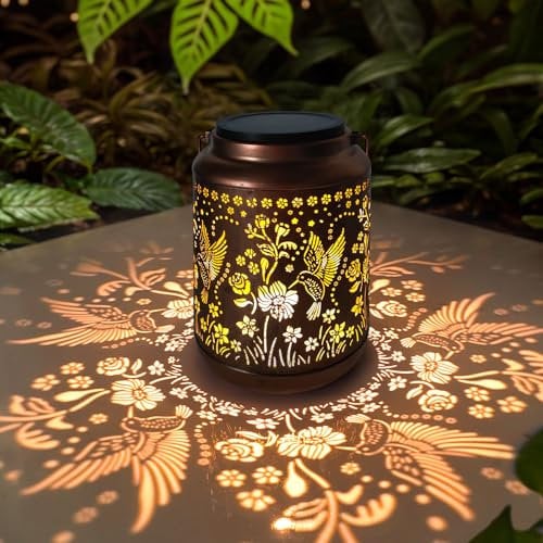 MIFXIN Hummingbird Solar Lantern, Birthday Gift for Women, Metal Solar Lanterns Garden Ornaments Outdoor, Gift for Mum Grandma, Waterproof LED Light Garden Hanging Lights for Table Patio Balcony Yard