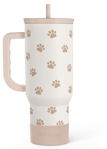 Paw Pattern Handle Tumbler Gift Woman Who Has A Dog Stainless Steel Insulated Tumblers Coffee Travel Mug Gift for Women Girls Birthday Christmas Mother's Day 1.2