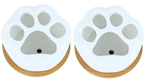 Kisangel 2 Stück Katzenpfoten Blumentopf aus Keramik und Bambus mit Untersetzer Leicht zu Reinigen für Büro und Schreibtisch