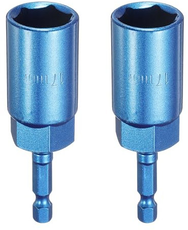 sourcing map 2pcs Nut Driver 17mm Hex Drive Socket CR-V Steel Power Screw Drill Bits Socket Wrench Tools with 1/4 Quick Change Hex Shank for Power Drills Impact Drivers, Blue