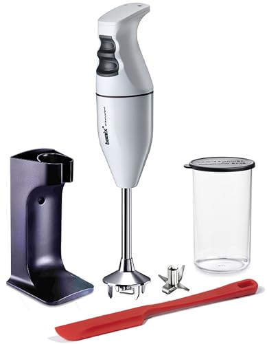 bamix Stabmixer Set EO180 CLASSIC PLUS inkl. Ständer, 1 Becher, 1 Multifunktionsmesser, Spachtel, 180 Watt, Made in Switzerland, Weiß/Schwarz