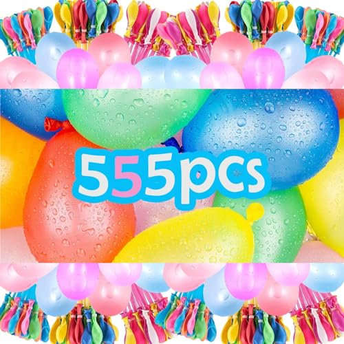 Qingshui 555 Stück Wasserbomben Selbstschließend, 60 Sekunden Schnellfüller Wasser Luftballons, Bunt Gemischt Wasserballons, Wasserbombem Selbstschließend ohne Knoten für Sommer Party