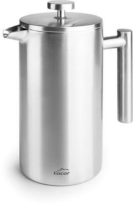 LACOR 62141 - Cafetera Francesa Manual, Doble Pared Acero Inoxidable | En acero inoxidable, para un café intenso en casa; doble pared aislante, agarre ergonómico, práctico y fácil de guardar