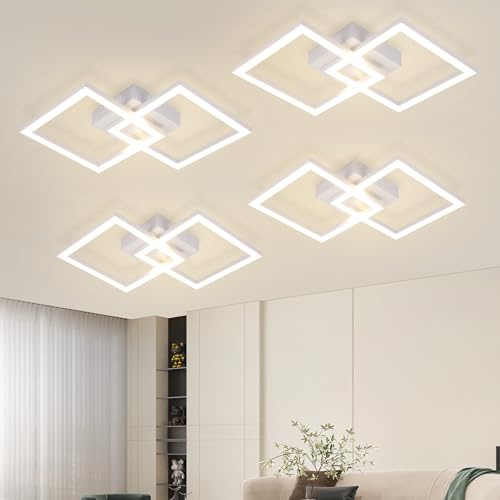 ZMH 4ER Deckenlampe LED Deckenleuchte Flur 47CM 3000K Warmweiße Küchenlampe | 24W Modern Design Schlafzimmerlampe Weiß innen Flurlampe Eckig Deckebeleuchtung für Schlafzimmer Wohnzimmer Küche Büro
