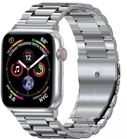 Stainless Steel Loop for Apple Watch Band 38/40/41/42/44/45 mm 49mm Ultra, Scratch/water Resistant Replacement Bands for iwatch Series Ultra Se 10 9 8 7 6 5 4 3 2 1 (Silver, 42/44/45 mm)