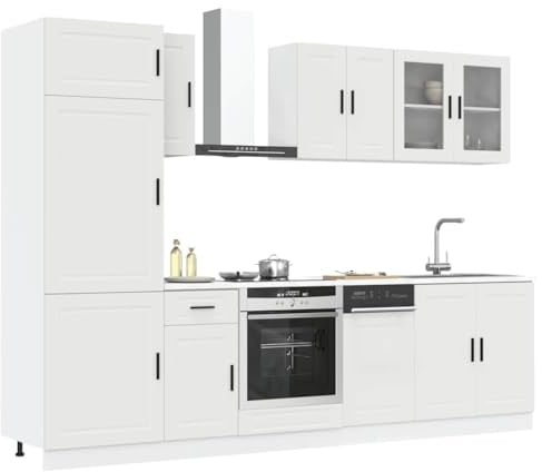 Emmtore 8-TLG. Küchenschrank Holzwerkstoff, Küchenzeile Einbauküche, Schrank-Set, Unterschrank, Küchenschrank, Hängeschrank Weiß