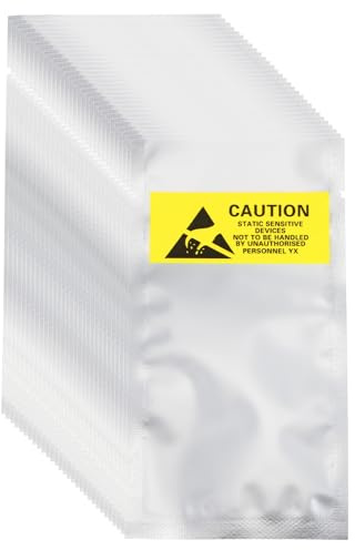 sourcing map 100 Pcs Anti Static Bags 2.4 x 4.5 Open Top ESD Shielding Bag with Labels for Hard Drive HDD SSD Electronic Device Motherboards, Silver