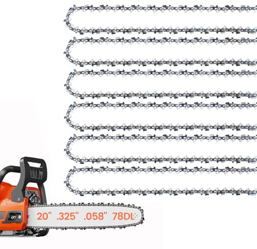 6 Pack 20 Inch Chainsaw Chain .325 Pitch .058 Gauge 78 Drive Links | Semi-Chisel Chain Saw Chains for Oregon, Stihl, Husqvarna, Poulan, Craftsman, Greenworks and More Chainsaw Brands