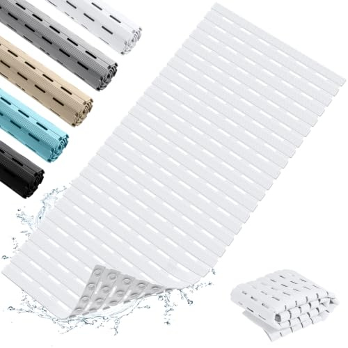 OTHWAY Non Slip Shower Mats, 43 x 93CM Shower Mats for Inside Shower, Soft TPE Bath Mat for Tub Non Slip, Anti Slip Shower Floor Matwith Suction Cups, Machine Washable Shower Stall Mat