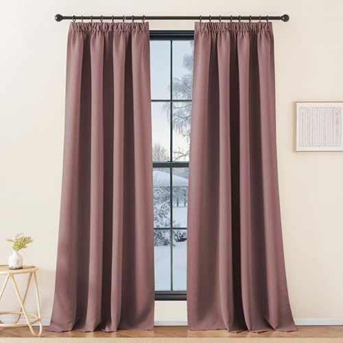 KGORGE Kälteschutz Thermovorhang mit Kräuselband Vorhänge Blickdicht | Altrosa, 2er Set, 240 x 140 cm(HxB), Thermo Vorhang gegen Kälte für Schienensystem, Verdunkelung, für Wohnzimmer