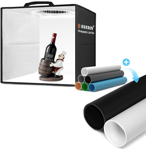 DUCLUS 50cm/20x20 Photo Light Box with 2pcs 93.5x48.5 cm PP Backdrops | Professional Studio Lighting Kit for Product Photography